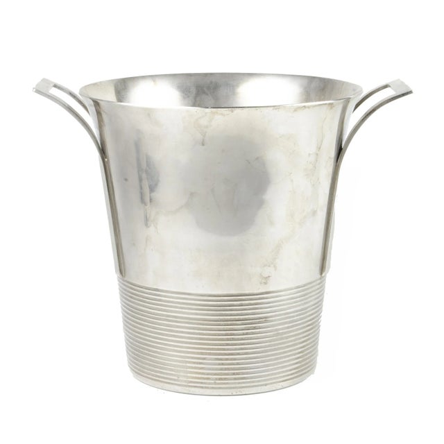 1930s Art Déco circular silvered metal wine cooler/ice bucket by Christofle, France By: Christofle Material: metal, silver...