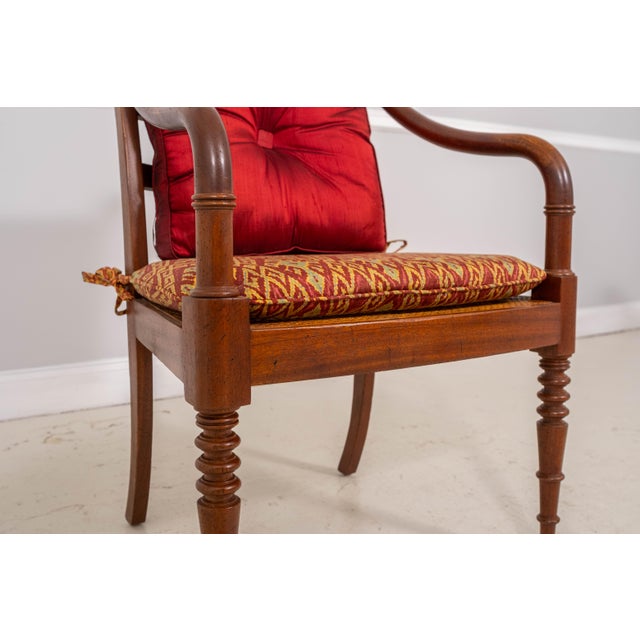 Pair of Baker Attributed Mahogany Caned Seat Cushioned Armchairs For Sale - Image 16 of 18