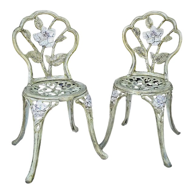 Vintage Cast Iron Victorian-Style Garden Chairs, a Pair For Sale