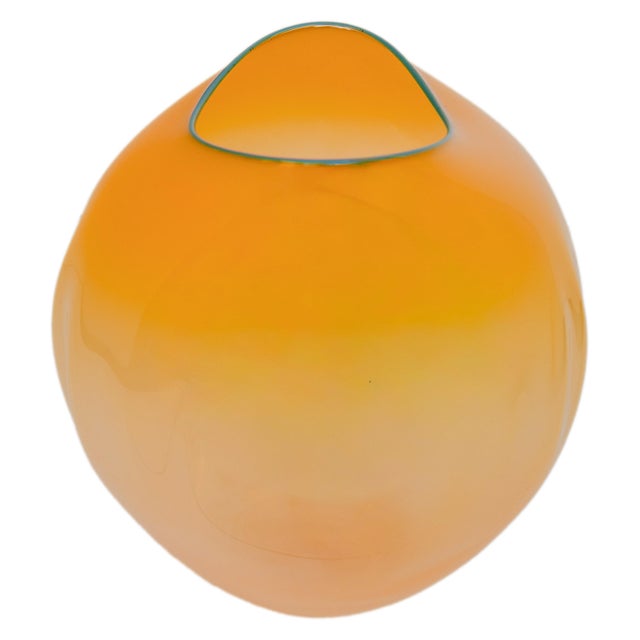 Dale Chihuly Hand-Blown Mango & Teal Lip Glass Basket Sculpture Signed & Dated, 2000 For Sale - Image 12 of 18