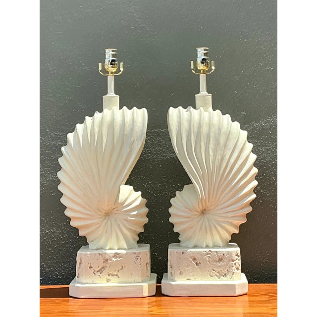Sculpture Materials Vintage Plaster Shell Form Table Lamps - Pair For Sale - Image 7 of 12