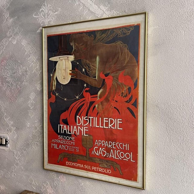 This vintage advertising lithograph from 1970 is an interesting period poster from distillerie italiane. The piece,...