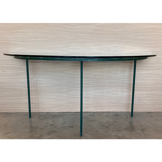 Late 19th Century 19th Spanish Wrought Iron Demilune Green Console Table For Sale - Image 5 of 12