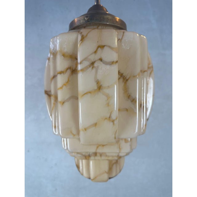 Art Deco Pendant Light in Marbled Opaline, 1930s For Sale - Image 11 of 11