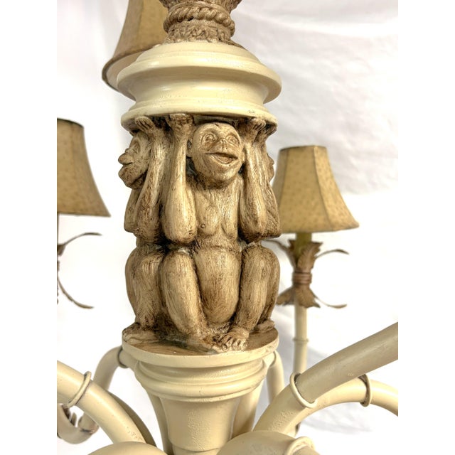 Mid 20th Century Vintage 9-Light Coastal Chinoiserie Style Monkey Chandelier With Rawhide Shades For Sale - Image 5 of 18