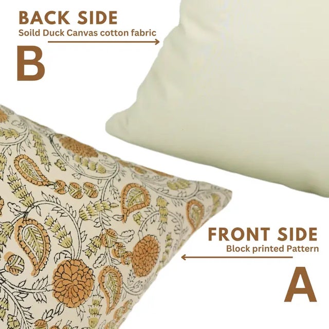 Fabdivine Handmade Block Printed Cushion Cover 20x20 Inch Cotton Satin-Gopi For Sale - Image 4 of 4