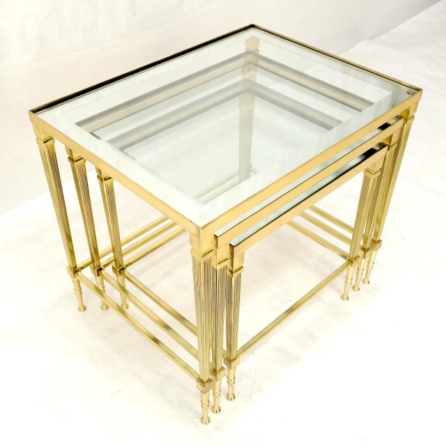 Fine Polished Brass Glass Mirrored Frames Tops Nesting Side Tables Stands Redone For Sale - Image 12 of 16