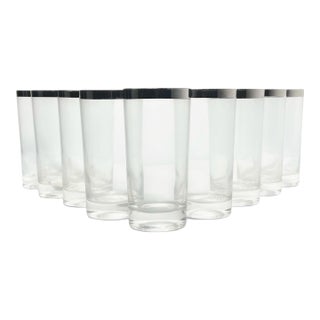 1950s Dorthy Thorpe “Silver Band” Set of 9 Highball Tumbler Glasses For Sale