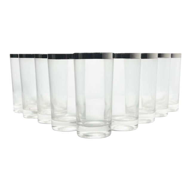 1950s Dorthy Thorpe “Silver Band” Set of 9 Highball Tumbler Glasses For Sale