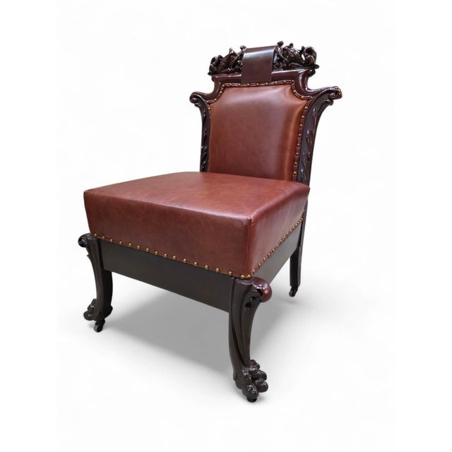 Victorian Antique American Renaissance Revival Carved Walnut Parlor Suite Newly Upholstered – Set of 3 For Sale - Image 3 of 7
