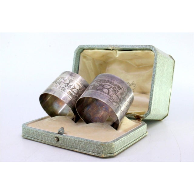 Silver Napkin Rings with Relief Engravings, Set of 2 For Sale - Image 6 of 7