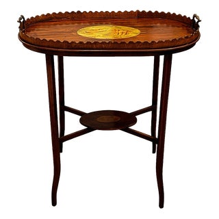Antique English Wood Tray Top Serving Table For Sale