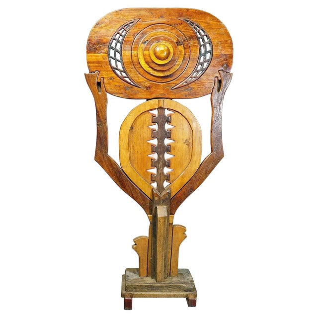 Vintage Wooden Atlante Sculpture by Luciano Bertolotto, Italy, 1980s For Sale