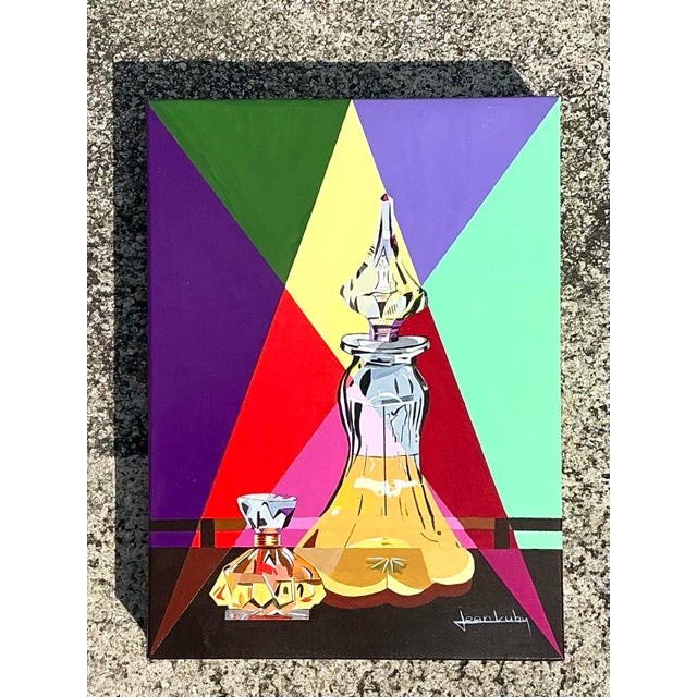 Wood Vintage Original Bottle Oil Painting on Canvas For Sale - Image 7 of 12