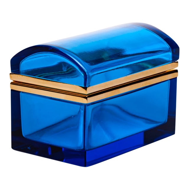 1950s Italian Glass Box With Gold Details For Sale