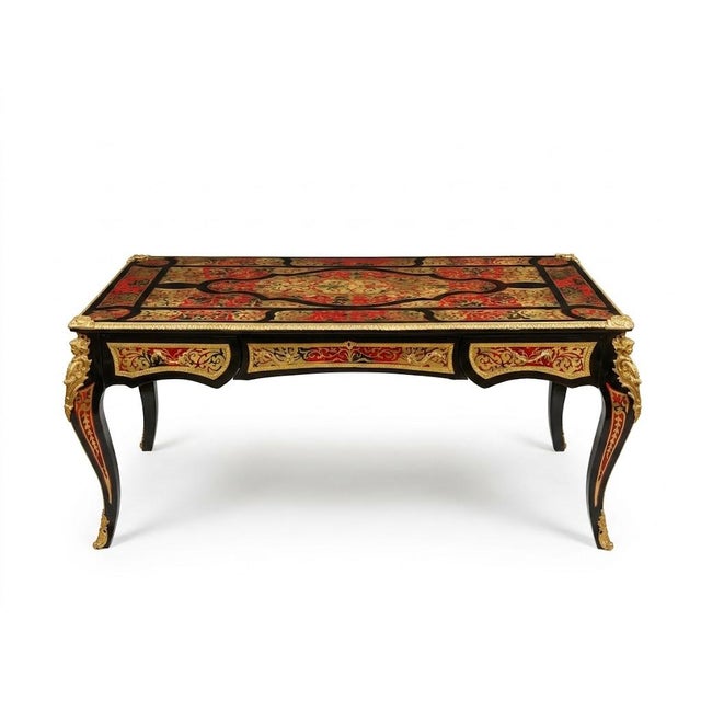 Wood 19th Century Boulle Writing Desk, France, 1890s For Sale - Image 7 of 7