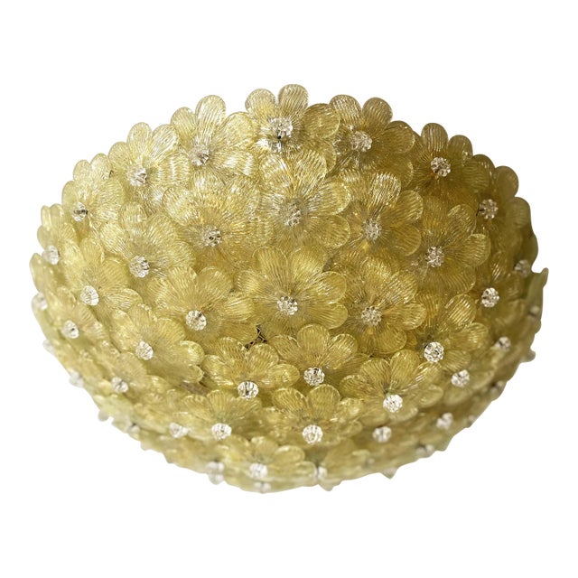 Early 21st Century Gold-Flowers Murano Glass Flush Mount For Sale