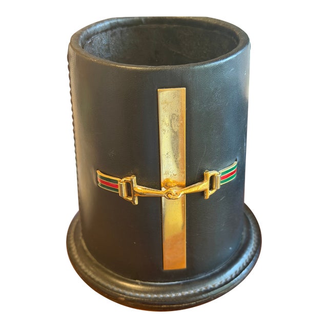 Vintage Gucci Horsebit Leather Desk Pen Holder, Made in Italy For Sale