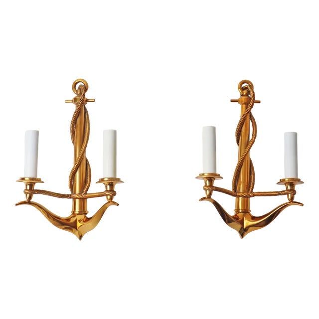 Gilded Maritime Anchor Lamps, 1960s, Set of 2 For Sale