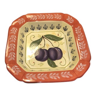 1990s Square Ceramic Hand Painted Plum Serving Dish For Sale