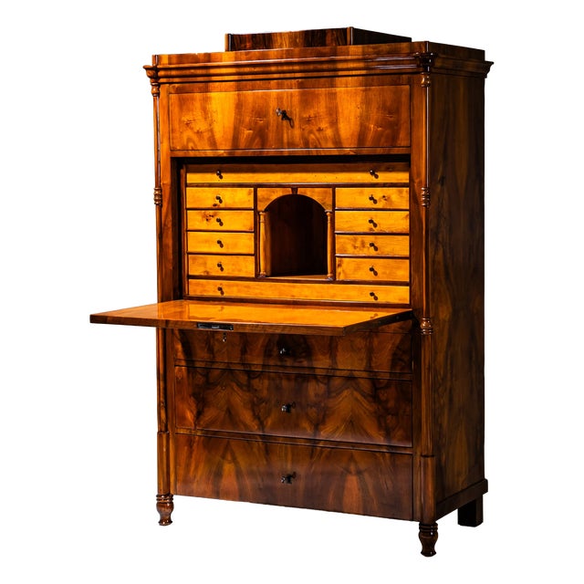 Biedermeier Walnut Secretary Desk, 1840 For Sale
