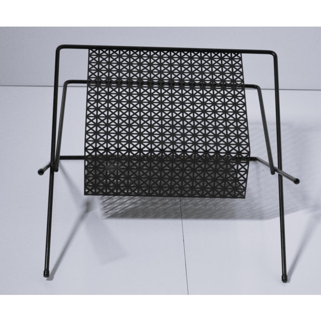MCM Atomic Black Metal Pierced Sunburst Magazine Rack Holder For Sale - Image 4 of 5
