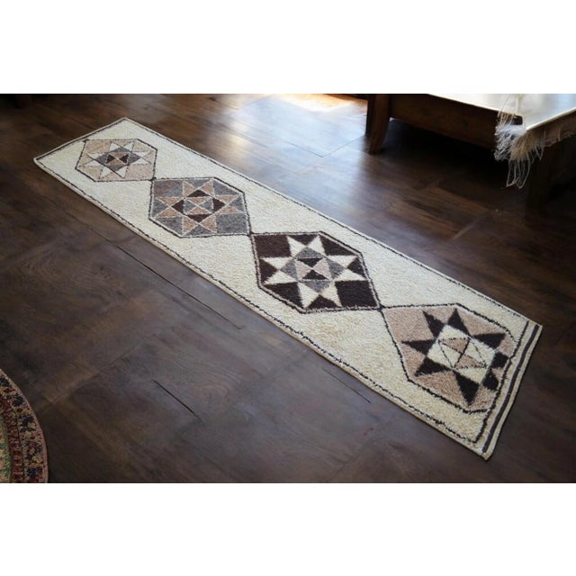 Rustic Hand-Knotted Kurdish Runner Rug . Boucherouite Style Wide Runner Rug Herki - No Dyes - 3′3″ × 12′8″ For Sale - Image 3 of 12