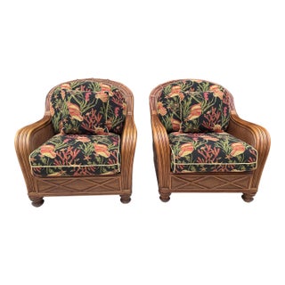 1990s Vintage Set of Two Coastal/Tropical Bamboo and Rattan Lounge Chairs by Braxton Culler For Sale