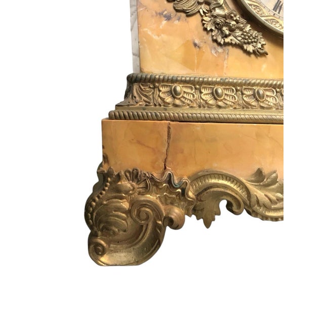 Stone Clock Antique Marble With Sculpture and Brass Accent Mantel French Decor For Sale - Image 7 of 11