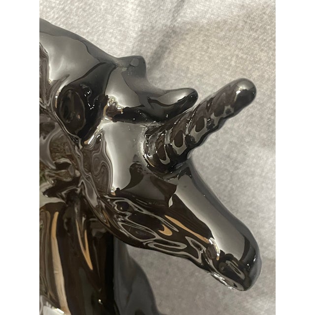 Monumental Royal Haeger Pottery Black Ceramic Rearing Unicorn For Sale - Image 10 of 10