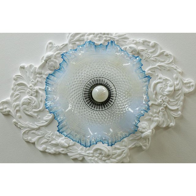 French Art Deco Blue and White Opalescent Ruffled Glass Ceiling Light, 1930s For Sale - Image 10 of 18