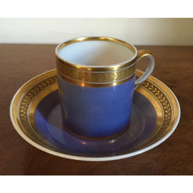 1800 - 1810 French Empire Porcelain Monogrammed "S" Coffee Can/Tea Cup & Saucer - 2 Pieces For Sale - Image 9 of 11