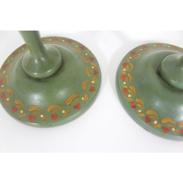 Antique Hand Painted Wooden Candle Holders a Pair For Sale - Image 11 of 11