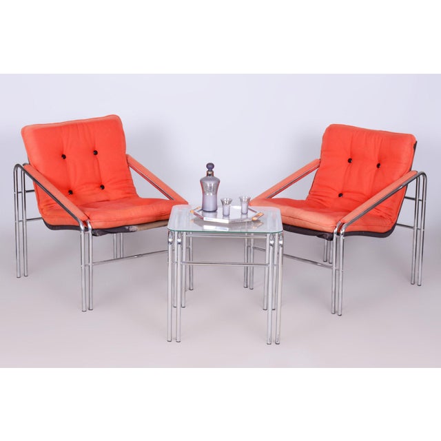 20th Century Seating Set with Table in Chrome & Glass, Slovakia, 1970s, Set of 3 For Sale - Image 13 of 15