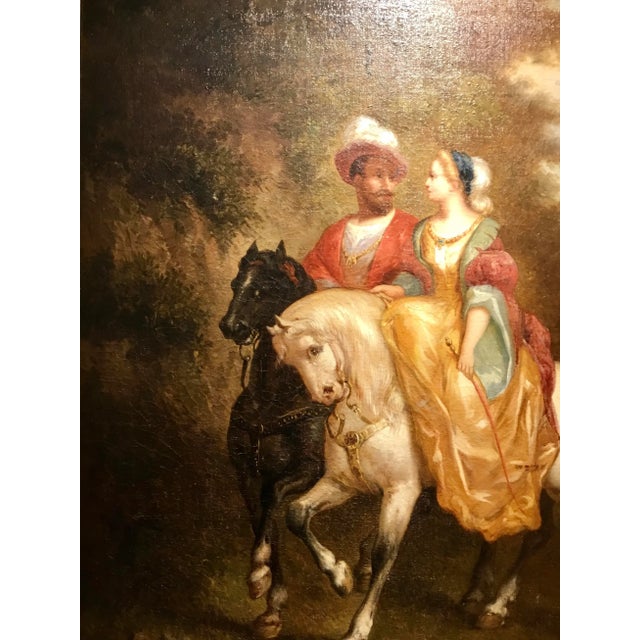 Traditional Custom Frames Antique Romantic Renisssance Scene Oil on Canvas Painting For Sale - Image 3 of 5