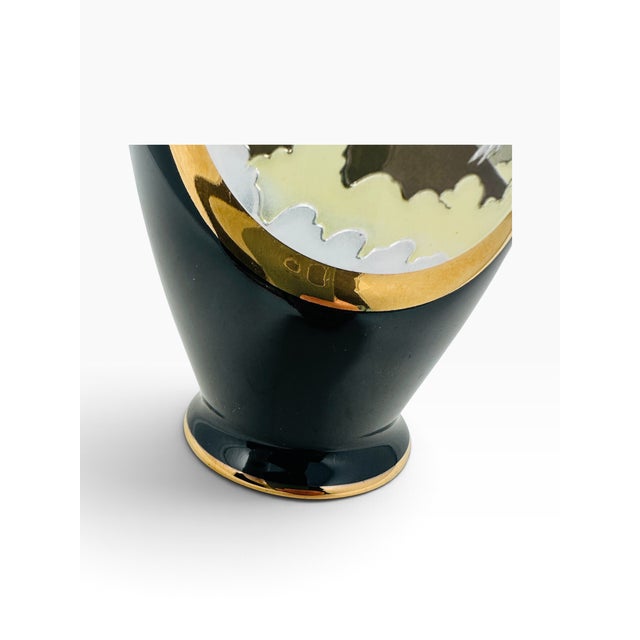 Black Vintage Chokin Japan Porcelain Crane & Mt. Fuji Bud Vase For Sale - Image 8 of 10