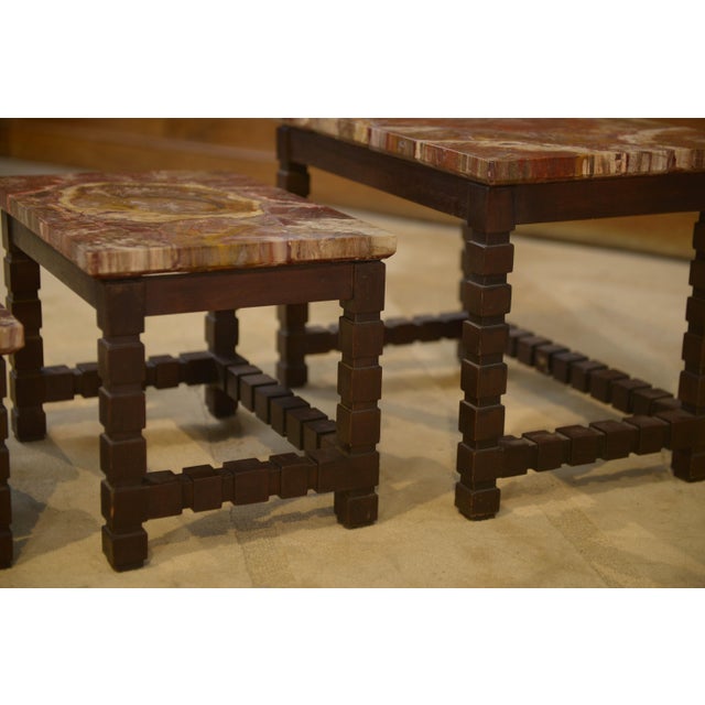Brown Nesting Tables with Petrified Wood Tops, 1960s, Set of 3 For Sale - Image 8 of 11