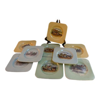 Vintage 1950s "Empire Shelton Ivory Plate"Manufacturer in England Set of Nine(9) Square 5.5" Plates For Sale