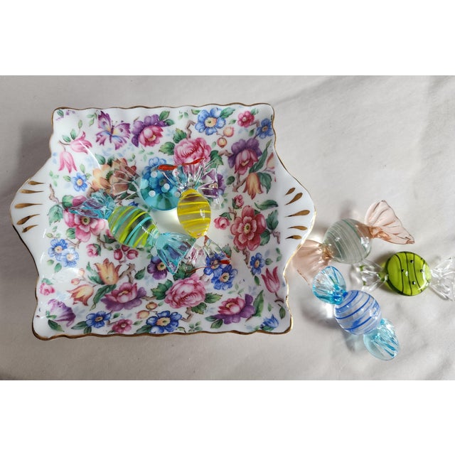 English Set of 7 Antique English Staffordshire Bone China Dish & 6 Murano Candies For Sale - Image 3 of 5