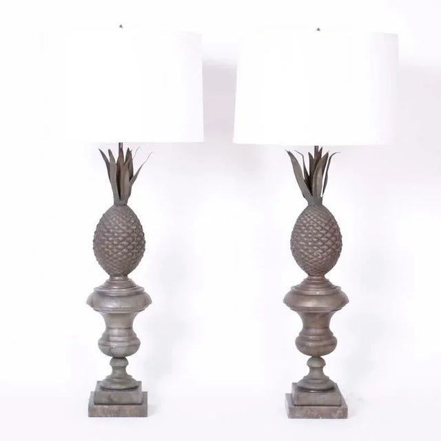 Metal Pair of Antique French Zinc Neo Classic Pineapple Table Lamps For Sale - Image 7 of 7