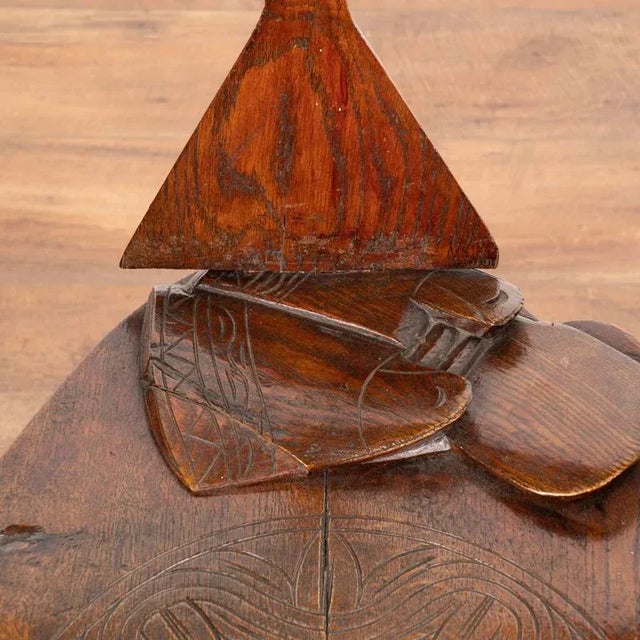 Brown Rustic Antique Hand-Carved Tri Leg Chair For Sale - Image 8 of 13