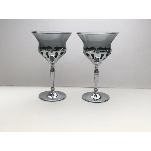Vintage Multicolored Chrome Scrollwork Wine Glasses- Set of 5 For Sale - Image 4 of 13