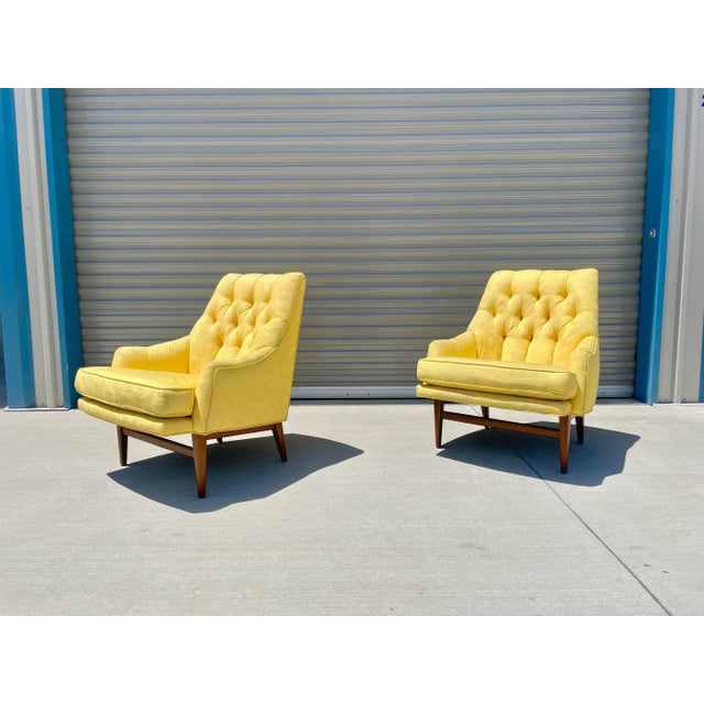 Mid-Century Modern Mid-Century Tufted Walnut Lounge Chairs Styled After Monteverdi Young- A Pair For Sale - Image 3 of 13