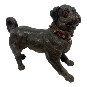English Terracotta Pug Dog Sculpture With Glass Eyes, Early 20th Century