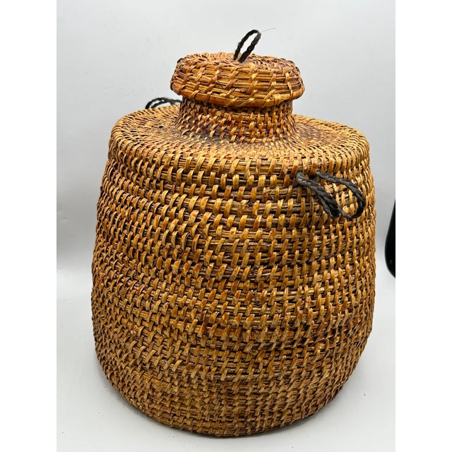 Apache Tus Pitch-Coated Lidded Basket With Horsehair Handles, C. 1940–1950 For Sale - Image 16 of 18