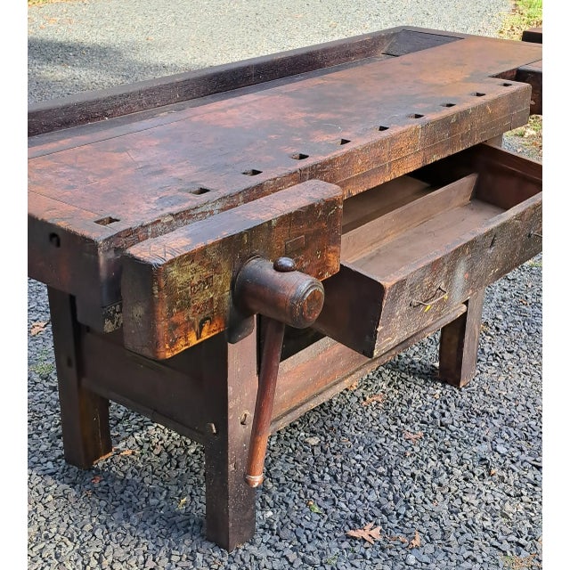 Antique Industrial Carpenters Workbench Kitchen Island For Sale - Image 9 of 14