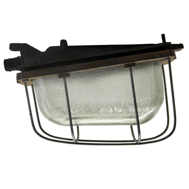 Vintage Industrial Cast Iron and Striped Glass Sconce, 1950s For Sale - Image 4 of 6