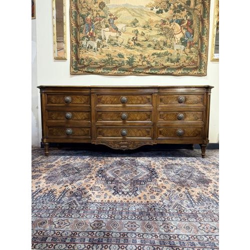 Beautiful solid walnut triple dresser made by American brand Karges. This is a well-crafted statement piece with a classic...