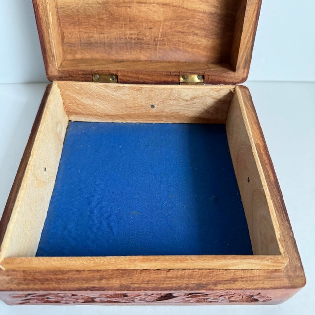 Hand Carved Teak Box Floral Motif Hinged Lid For Sale - Image 10 of 10