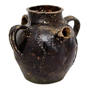 19th Century French Provincial Glazed Pottery Pouring Jug with Three Handles